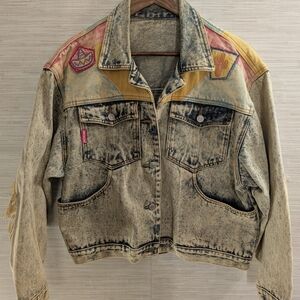 Vintage Gitano Acid Wash Denim Jacket Southwestern Pastel With Fringe Large